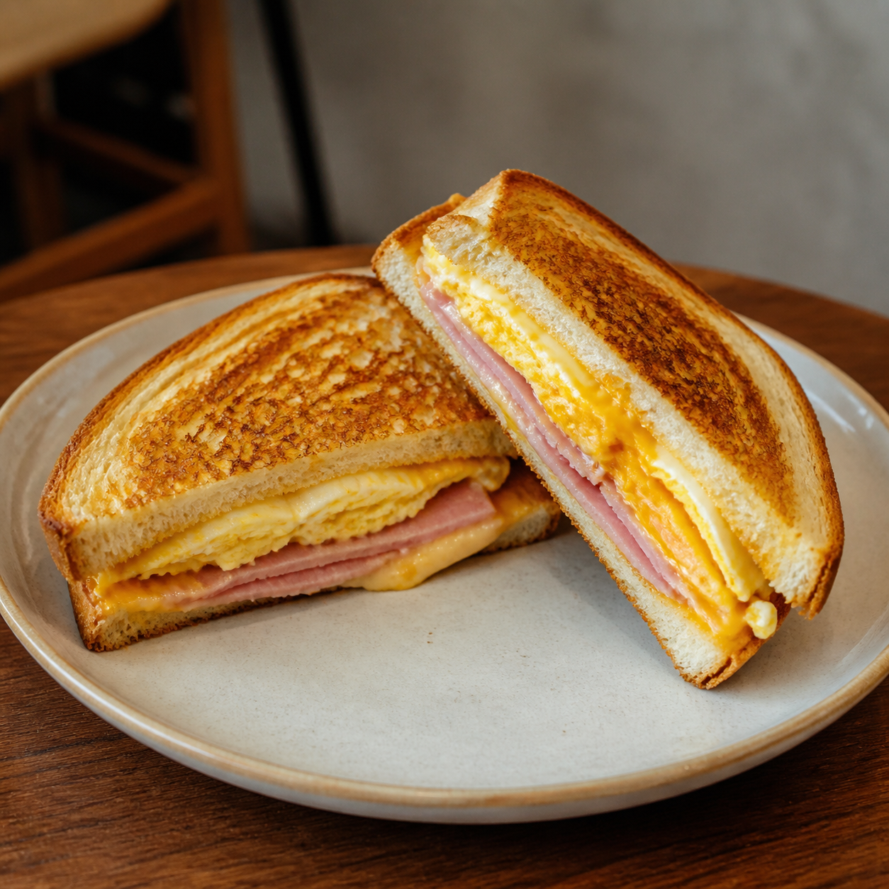 Egg, cheese and ham toasted sandwich