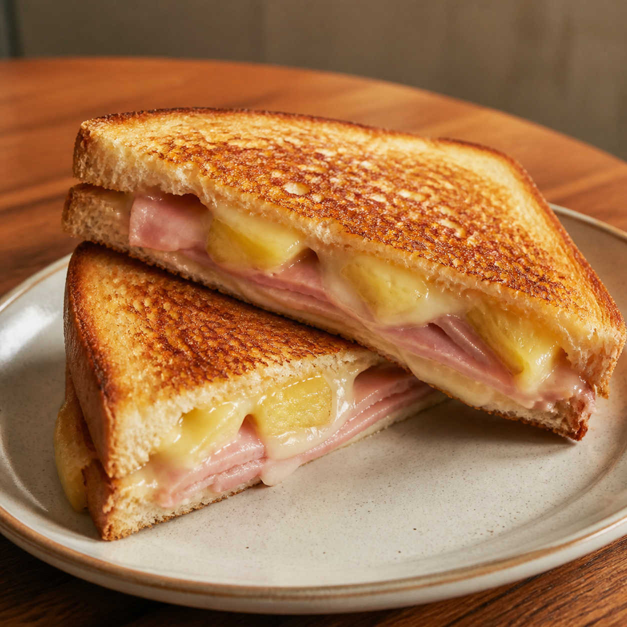 Ham, cheese and pineapple toasted sandwich